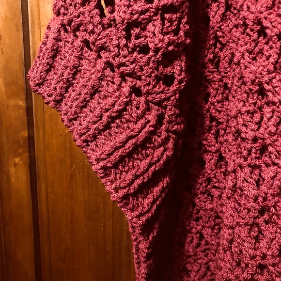 Handmade One of a Kind Crochet Poncho in Cranberry - Picture 9 of 11